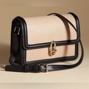 NWT🔖Jules Kae Mia Structured Crossbody Bag – Beige & Black – Gold Hardware – New